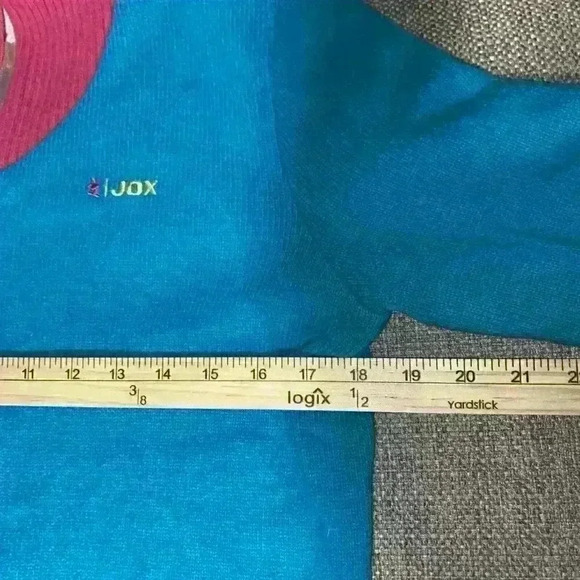JDX 1/4 Zip Pullover Sweater Lined Wool Blue Pink Bunny Design Sz Large. sku070 - Picture 5 of 6